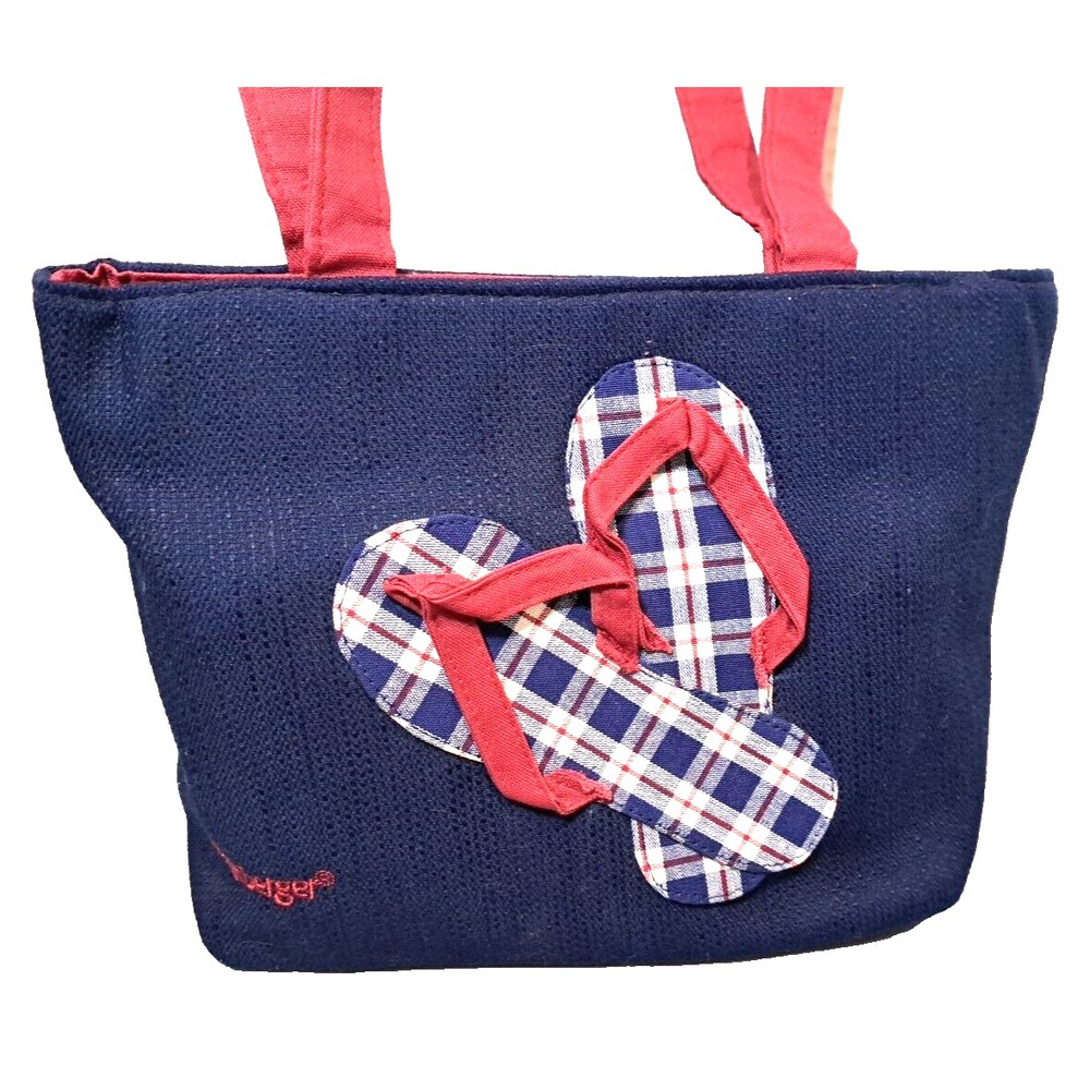 Longaberger Tote Bag Flip Flop Collectors Denim Red White Blue 3 pieces‎